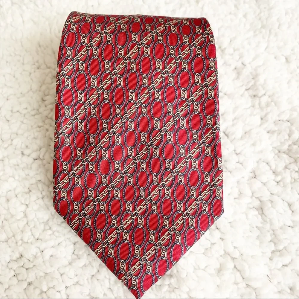 Oscar de la Renta Couture Red Link & Chain Print Tie